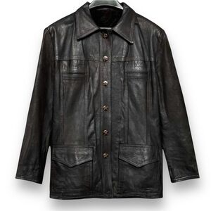 Camyr Vintage 90s Brown Leather Jacket Union Made Button Front Coat Size M